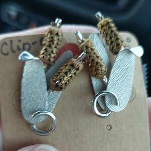 Arts & Crafts Era 1930's Mixed Metals Clip On Earrings Cattails EVC